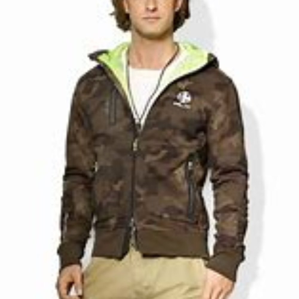 Polo Men's Green Camouflage Fleece Jacket- Size M